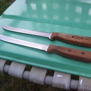 2 Vintage Chicago Cutlery 66S Wooden Handle 8" Stainless Blade Slicing Knives 2